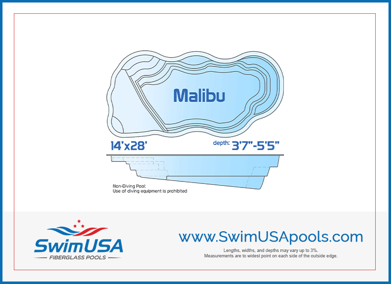 Malibu medium natural inground fiberglass pool with tanning ledge